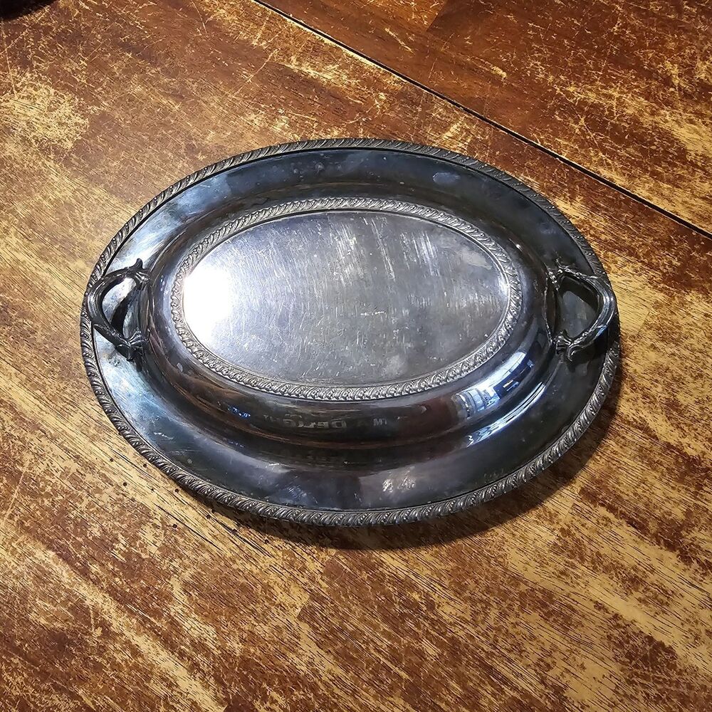 Wm Rogers Avon Silver Plate Covered Serving Tray w/ Handles, 2-Piece Set vintage
